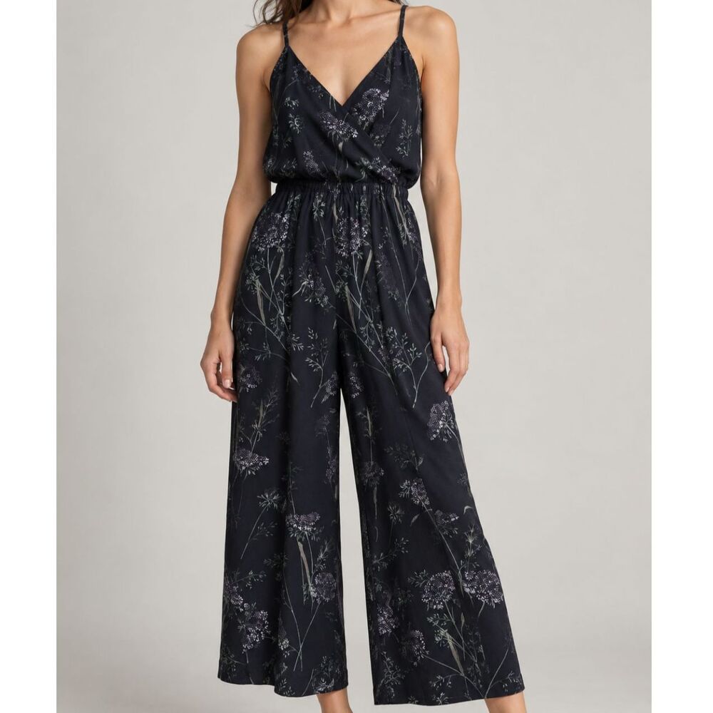 Aritzia Wilfred Melodie Floral Wide Leg Jumpsuit Black XS